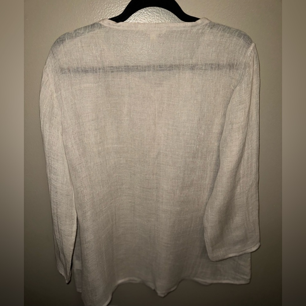 Eileen Fisher 100% Linen Pintuck Pleated Button Front Tunic Top Neutral Large - Picture 3 of 4